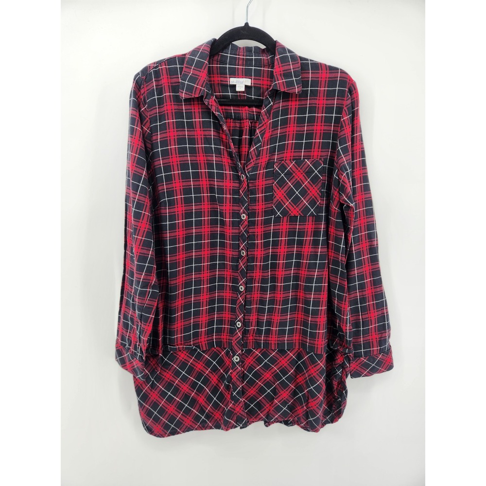 J. Jill Womens Red Black Plaid Button Down Long Sleeve‎ Shirt Medium